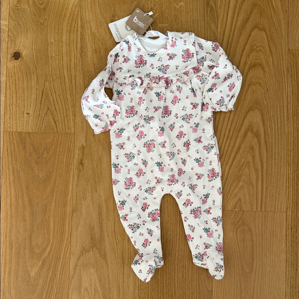 Mayoral White and Pink Floral Footie